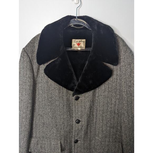 Vintage 60's Field & Stream Donegal Herringbone Tweed Wool  Faux Fur Collar 46 - Picture 3 of 9
